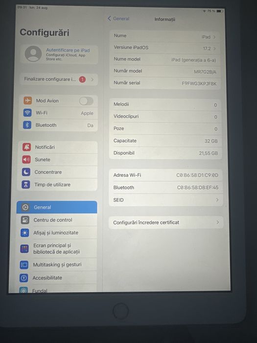 ipad gen 6,32 gb stare perfecta function
