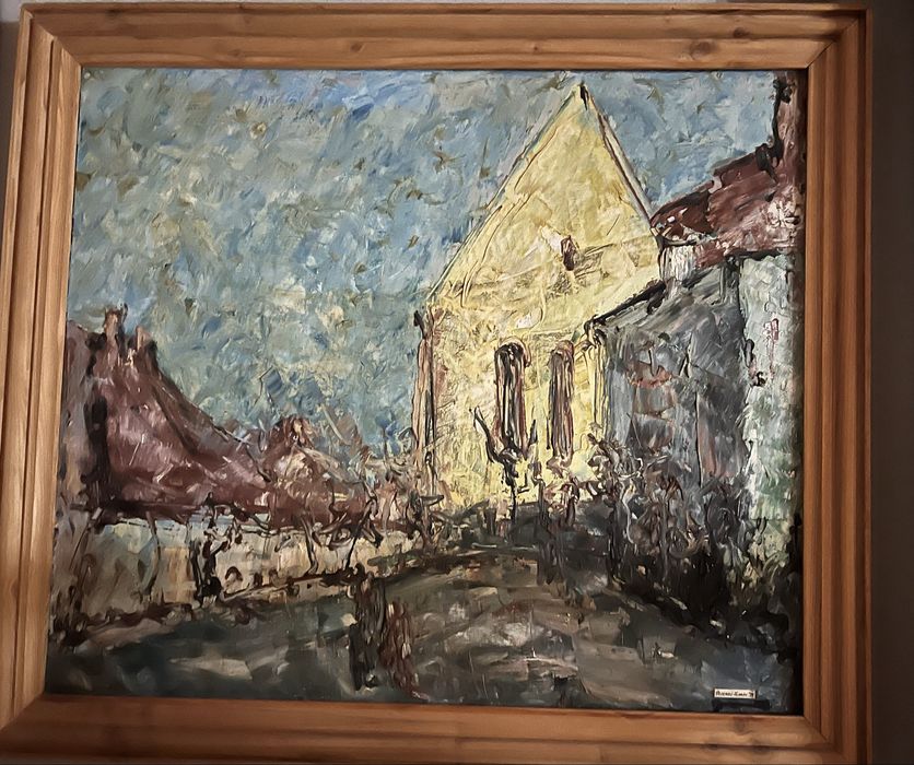 tablou pictat în ulei, cu o scenă urbană europeană