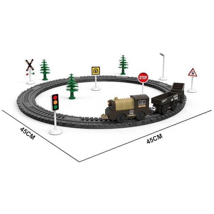 Circuit tren electric cu lumini retro,+3 ani cu accesorii,35 piese,nou