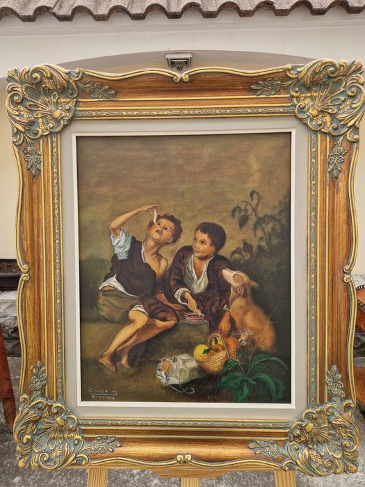 Превъзходна антикварна белгийска авторска картина масло върху платно