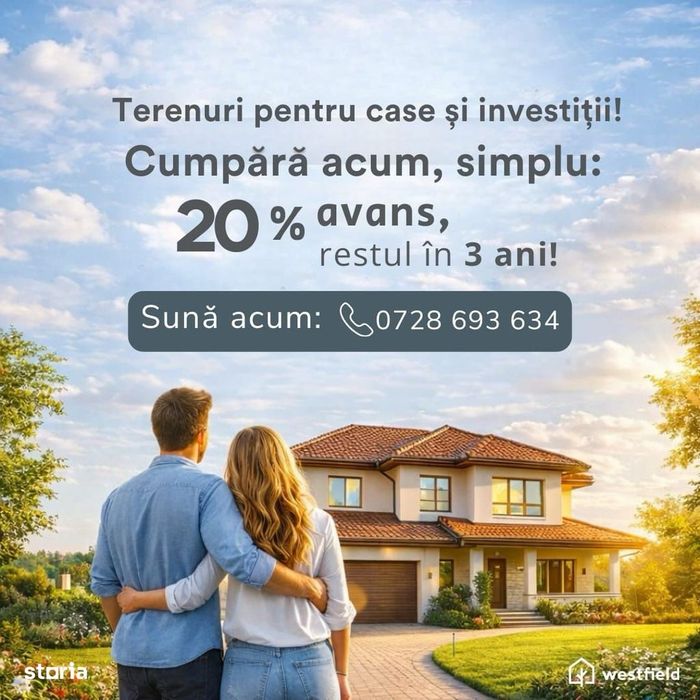 Teren 65 €/mp | 20% avans | 3 ani rate
