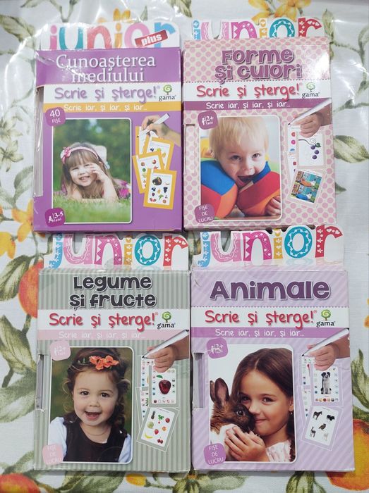 Lot 4 seturi Scrie și șterge cu câte 40 fișe cartonate refolosibile 2+