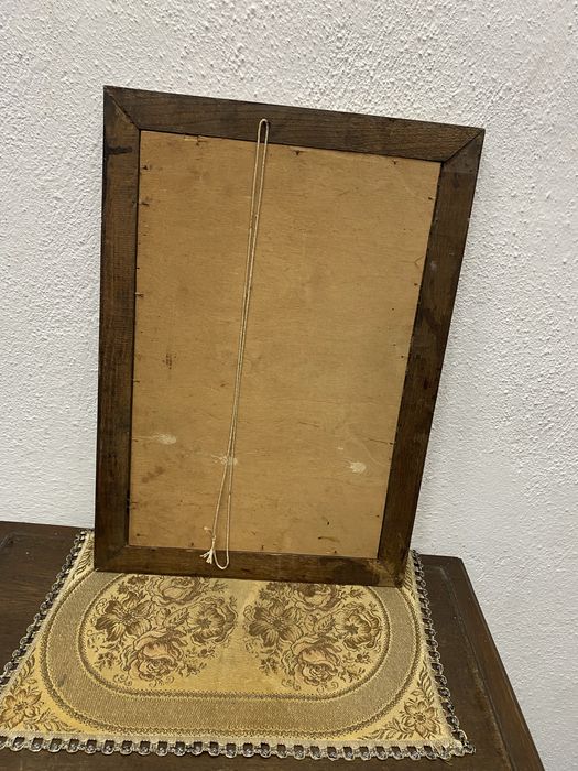 Винтидж дървена маркетерия картина елени Западна Европа 1950-те