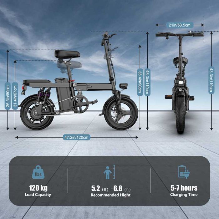bicicleta electrica adulti urbana pliabila 14 inch/48v/250w/15ah