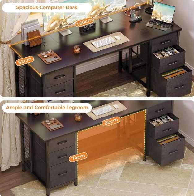 Бюро Coleshome с 6 чекмеджета, 160x52 см, вграден контакт и USB порт