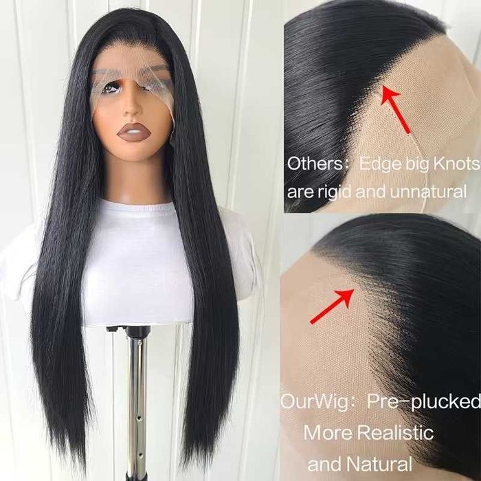 70 см Черна права перука с дантелена зона 13x4 Lace Front