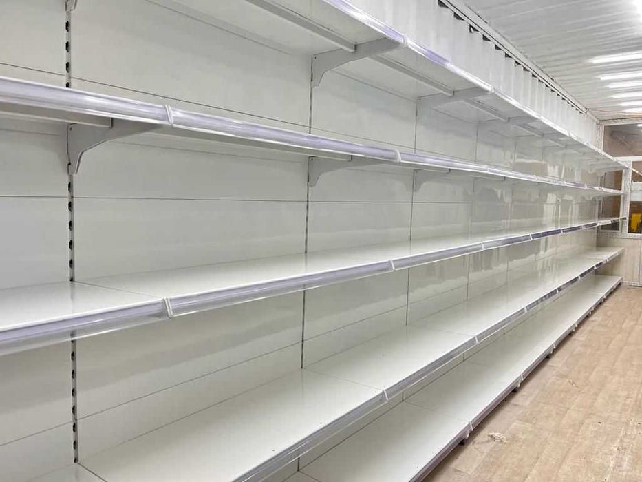 Островной стеллаж металлический облегченный с полками экономный