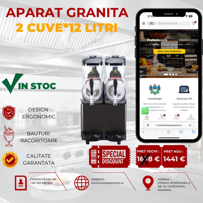 Aparat De Granita Cu 1 sau 2 Cuve 12 Litri In Stoc