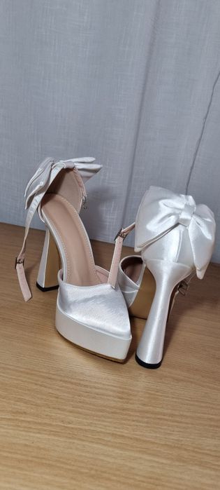Pantofi eleganți de mireasă / nuntă cu fundă și platformă Shein - Mărimea 36 (Noi)