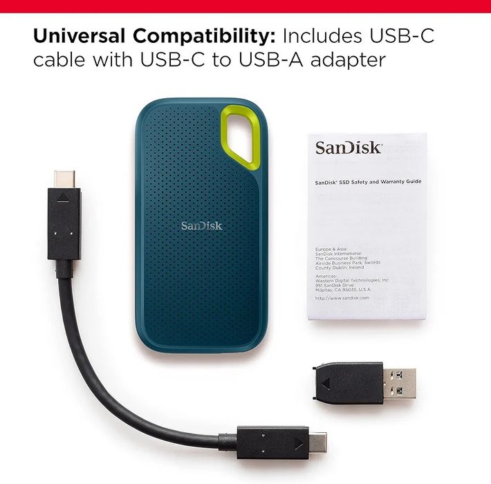 SanDisk Extreme Portable SSD  4 TB, 1050 MB/s, USB-C 3.2 Gen 2