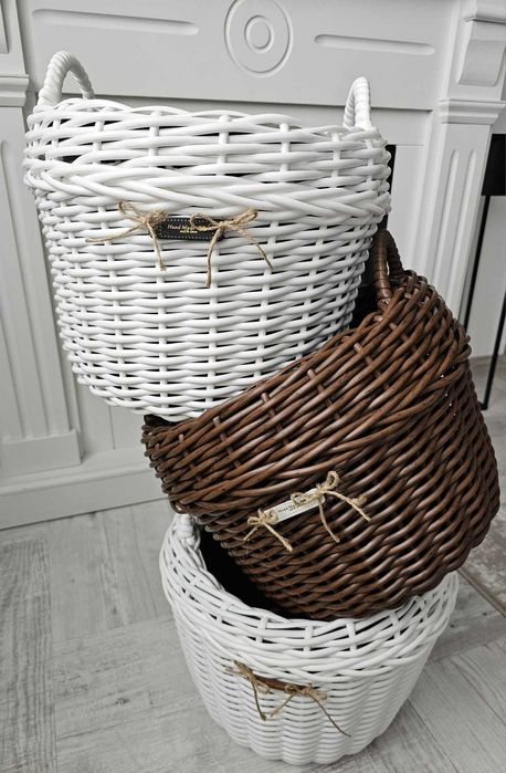 Ghiveci împletit din ratan sintetic cu maner, Handmade, volum 12 L