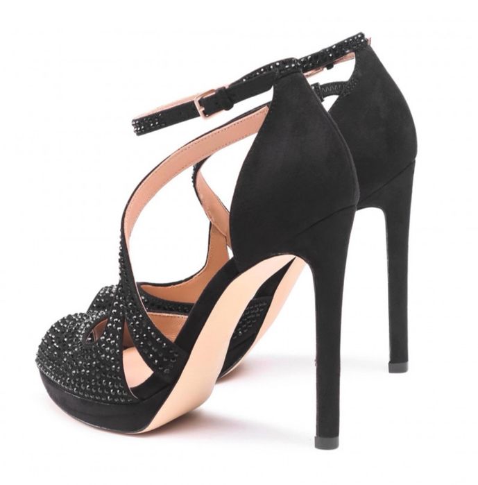 Sandale Guess negre , nr 37, elegamte cu toc inalt, la jumatate pret