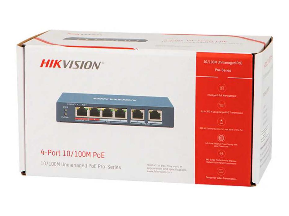 Switch 4 porturi PoE+ 2 Uplink Hikvision DS-3E0106HP-E nou sigilat