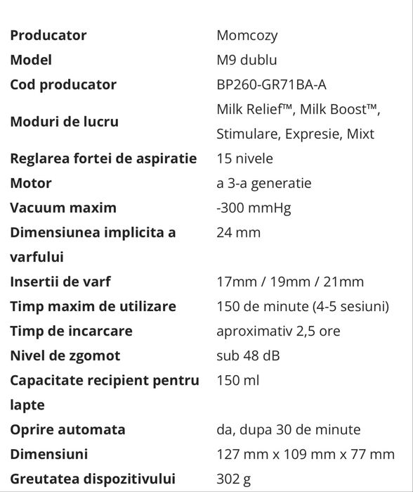 Pompa de san electrica Momcozy M9