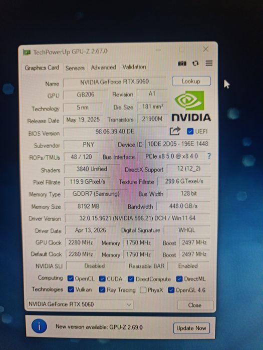 Продам RTX 5060 8GB PNY