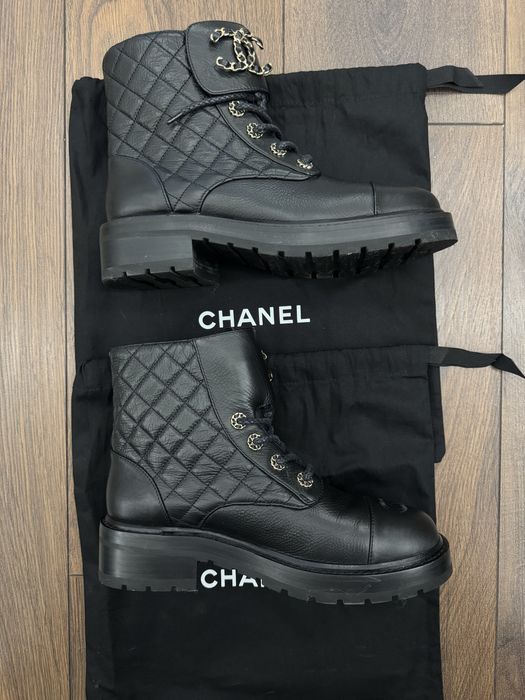 Chanel lace up black boots