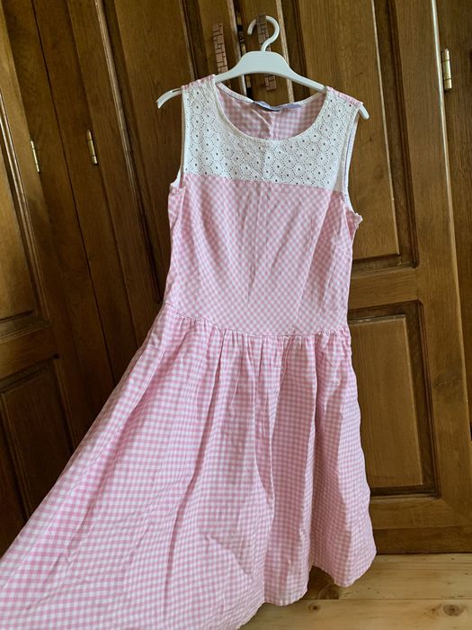 Rochie midi Brigitte Bardot roz carouri