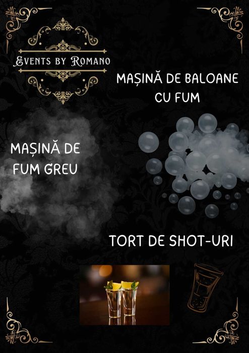 Oglindă magică, platforma 360, fum greu, baloane cu fum, tort shot-uri