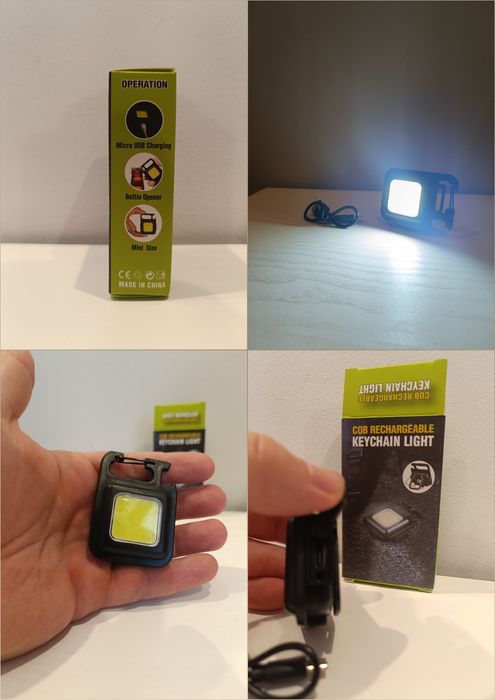 Mini lanternă LED reîncărcabilă USB, neagră, cu încărcător USB-C inclu