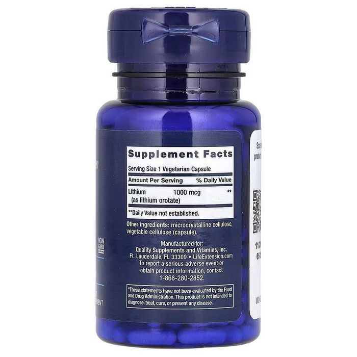 Life Extension Lithium литий litiy 1000 мкг 100 вегетарианских капсул