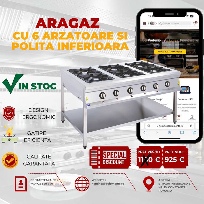 Aragaz Inox Profesional Cu 2,3,4,6 Arzatoare IN STOC