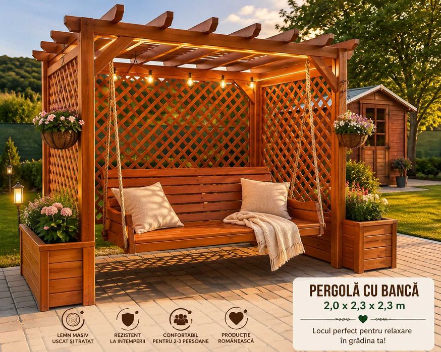 Pergola cu banca si jardiniere
