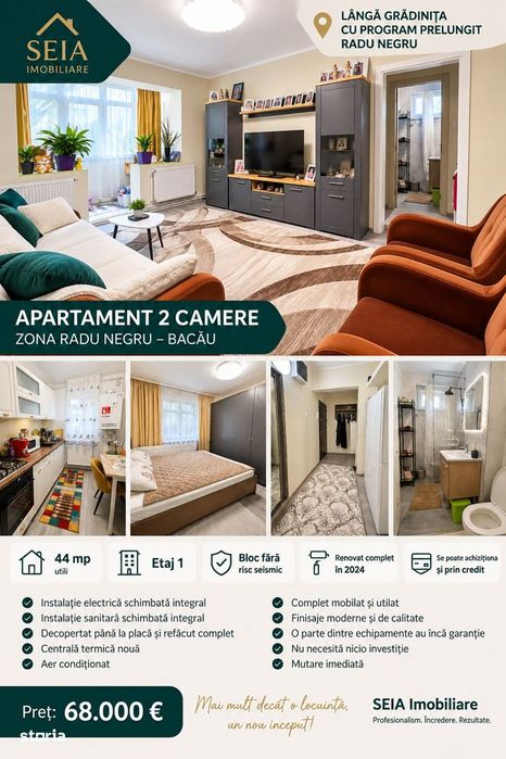 Apartament 2 camere, renovat complet în 2024 Radu Negru Etaj 1 | 44 mp