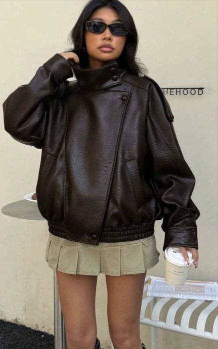 Кожено oversize яке с яка