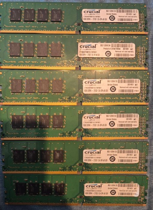 6 placute Crucial 8GB Ddr4 netestate