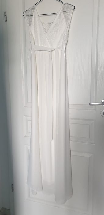 Rochie dama, lunga, alba din voal, pentru cununie, ocazi, gravide.