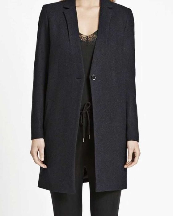 Тъмно синьо палто Samsoe Samsoe 60% Вълна