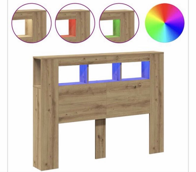 Tăblie de pat cu LED, stejar artizanal, 140x18,5x103,5 cm, lemn stratificat
