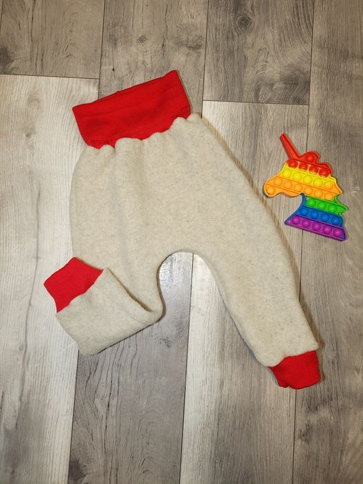 Handmade - Pantaloni din lână fleece cu manșete din lână merinos