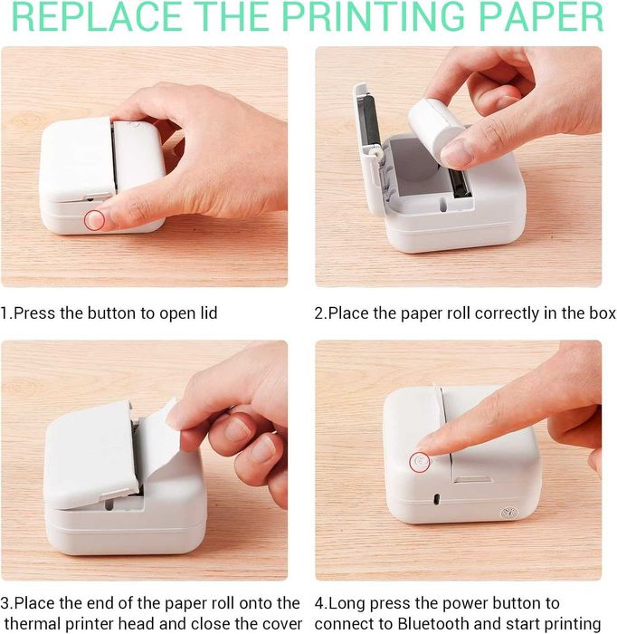 Преносим Bluetooth мини термо принтер– моментен печат + 5 ролки хартия