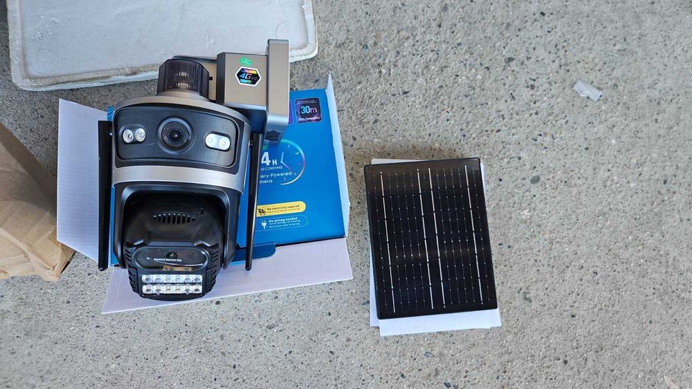 Двойна Соларна безжична въртяща се камера 4G 12MP работи със SIM карта