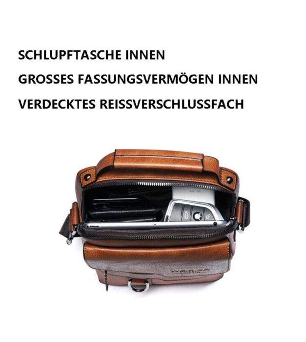 Geanta barbateasca, piele PU, multi-buzunare, maro, 22x8x22cm