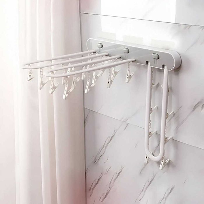 Самозалепваща се сгъваема стойка за сушене на дрехи с 24 щипки