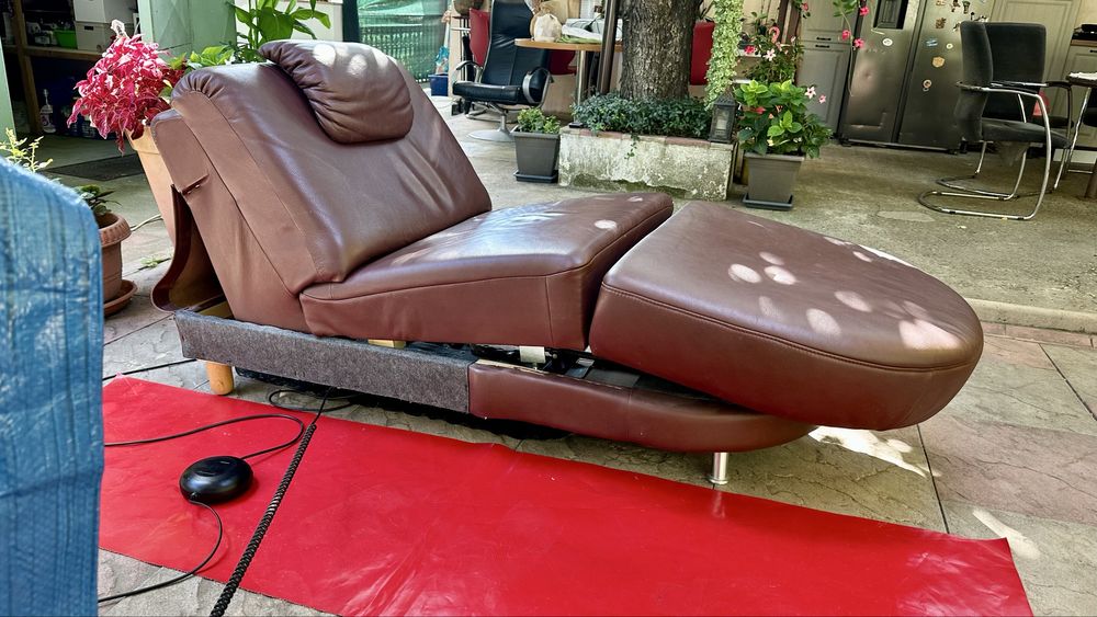 Canapea, fotoliu, divan din piele naturala, rabatabila cu telecomanda!