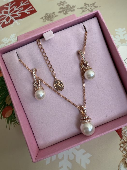 Set Originally Perlă de cristal, Alb, Finisaj din aur roz de 18k