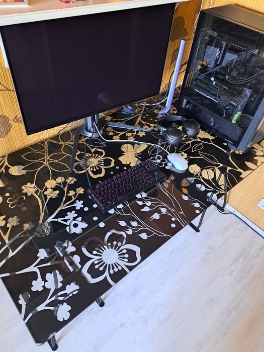 Birou art deco din sticla masiva cu motive florale