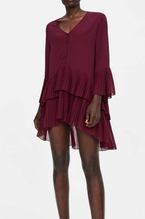 Бордо плисирана туника ZARA размер S