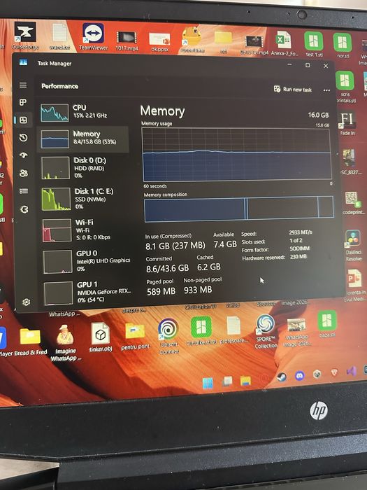 Hp pavillion 15 laptop gaming 16gb RAM i7 11 generatie rtx 2060ti 6gb si 2 tb stocare (ssd+hdd)