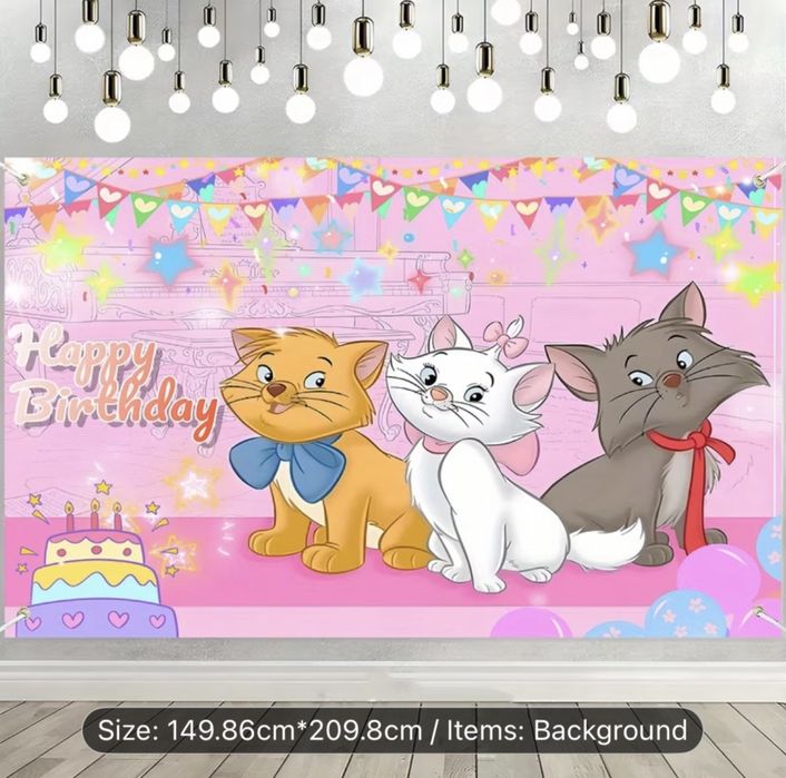 Украса за детски рожден ден с коте Мари от Аристокотки за момиче