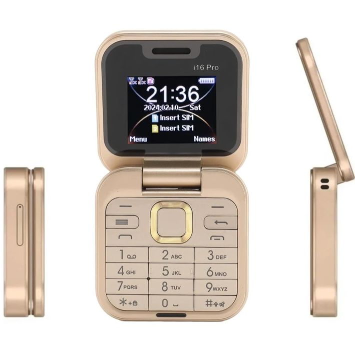Mini telefon i16Pro flip, Dual SIM, ecran HD, Bluetooth, Radio FM, apelare rapida