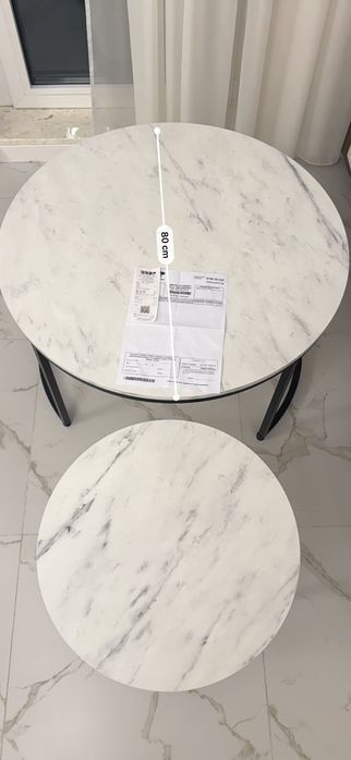 Комплект от 2бр холни маси Дион / Бял ефект мрамор , мерен.