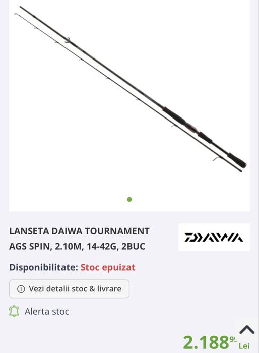 Lanseta Daiwa Tournament AGS Spin, 2.10, 14-42 g, actiune Fast.