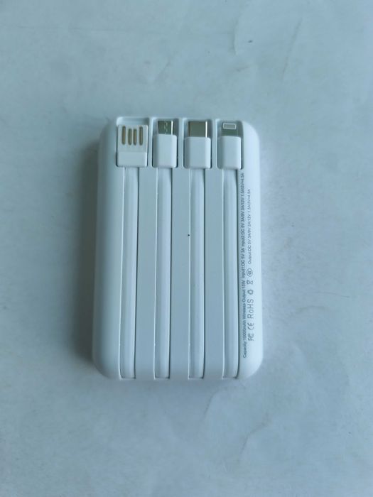 Baterie externa - power bank 10000 mAh cu cabluri si incarcare wireless