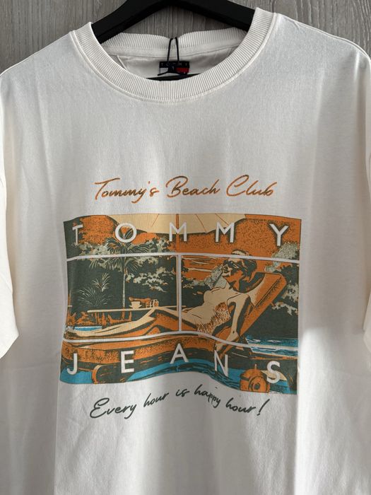 Tommy Jeans tricou unisex alb model beach club marimea L nou