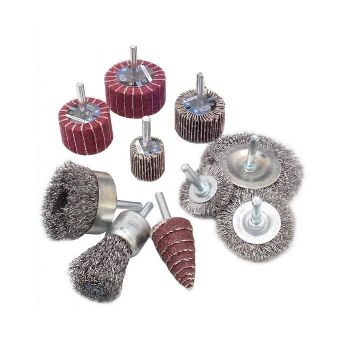 Set perii de sarma cu tija si pietre abrazive lamelare pentru