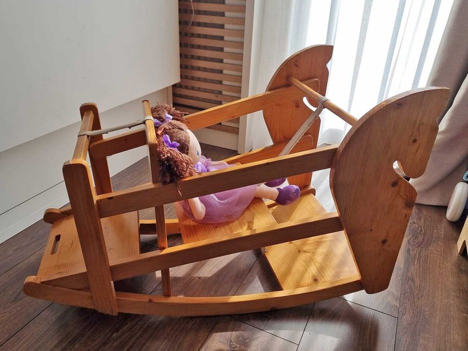 Scaun copii lemn 3 în 1 handmade – scaun masă, balansoar, măsuță